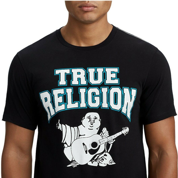 True Religion Men's Two-Tone Buddha Graphic Crew Neck Tee T-Shirt in Black - Picture 1 of 5